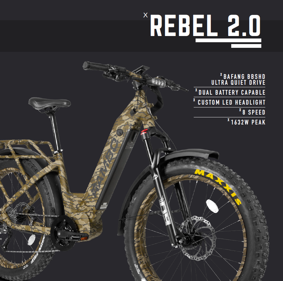 RAMBO Rebel 2.0 - Mid Drive 1000W Step Thru Hunting Electric Bike