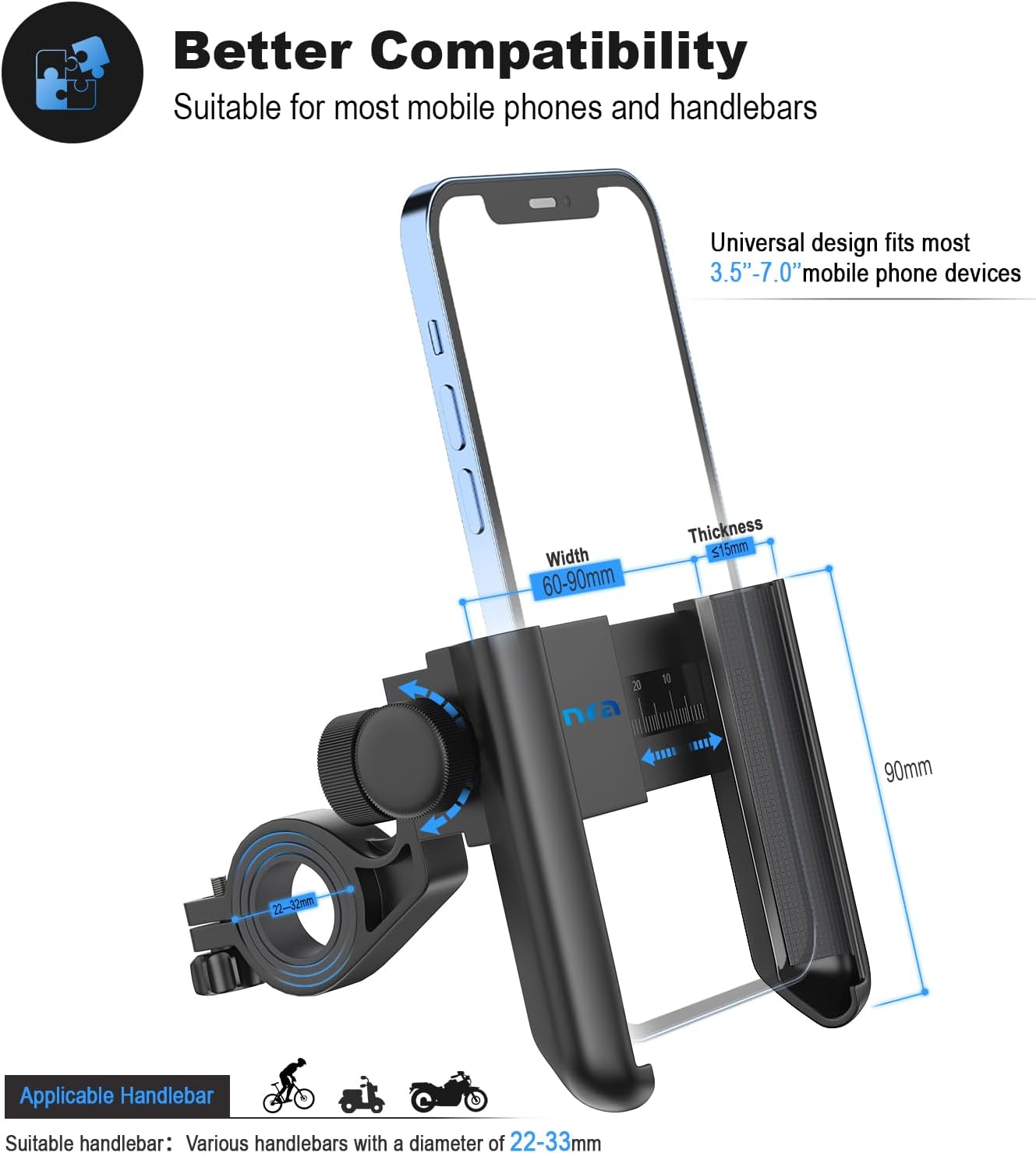 Handlebar Cell Phone Holder, 360 Degree Adjustable, Quick Release, Motorcycle, Bicycle, Scooter etc.