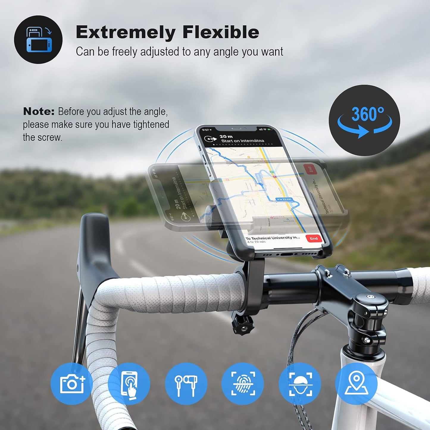 Handlebar Cell Phone Holder, 360 Degree Adjustable, Quick Release, Motorcycle, Bicycle, Scooter etc.