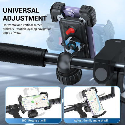 Handlebar Cell Phone Holder, 360 Degree Adjustable, Quick Mount, Motorcycle, Bicycle, Scooter etc.