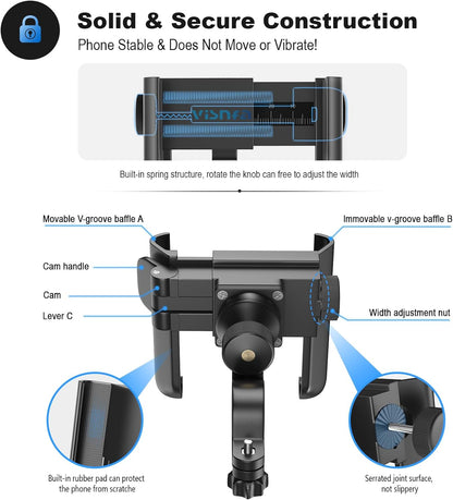 Handlebar Cell Phone Holder, 360 Degree Adjustable, Quick Release, Motorcycle, Bicycle, Scooter etc.