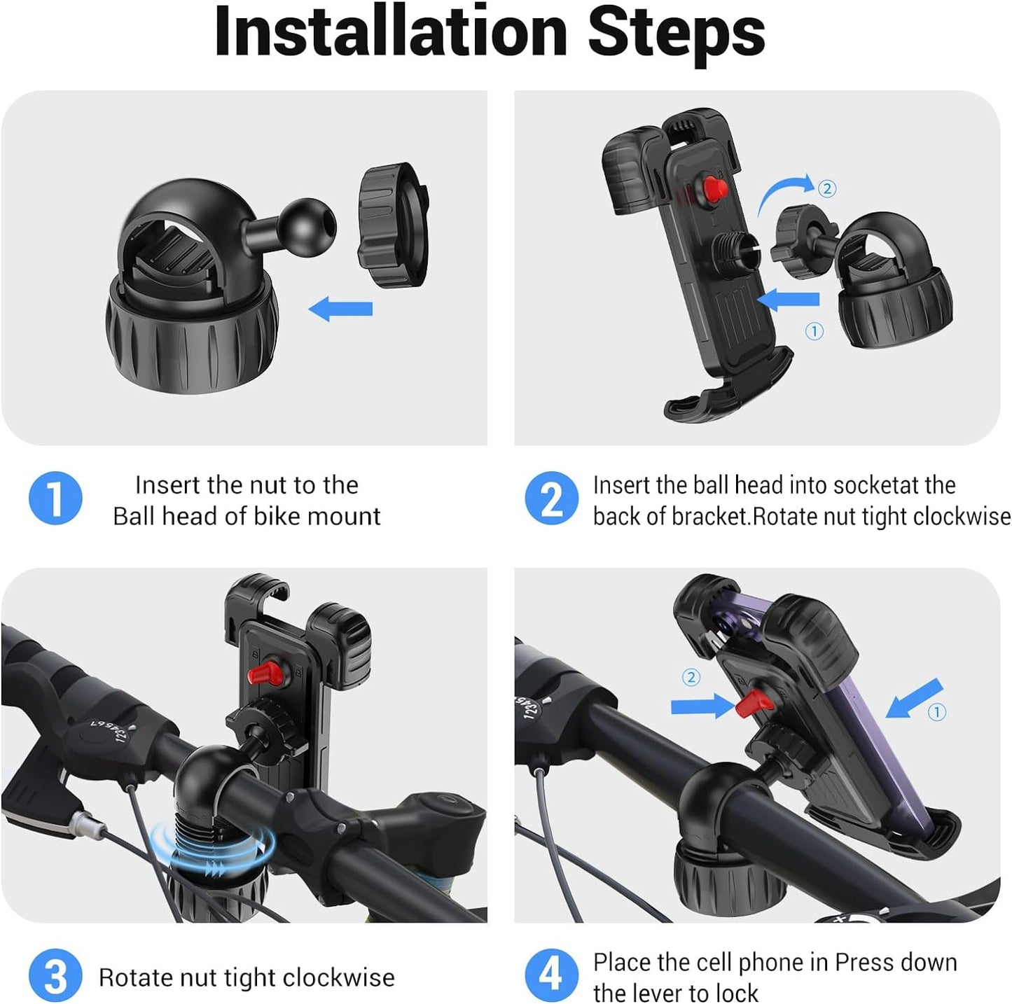 Handlebar Cell Phone Holder, 360 Degree Adjustable, Quick Mount, Motorcycle, Bicycle, Scooter etc.