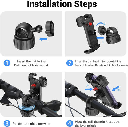 Handlebar Cell Phone Holder, 360 Degree Adjustable, Quick Mount, Motorcycle, Bicycle, Scooter etc.